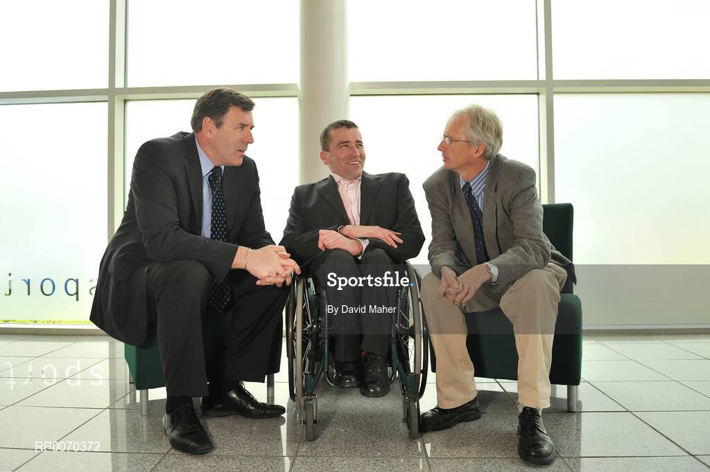 19 May 2009; Pictured at the launch of Coaching People with Disabilities, All Island Coach Education Framework were FAI technical director Packie Bonner, left, John Fulham, centre, former European champion and Paralympic finalist, and John Treacy, Chief Executive, Irish Sport Council. Sports HQ, Park West, Dublin. Picture credit: David Maher / SPORTSFILE