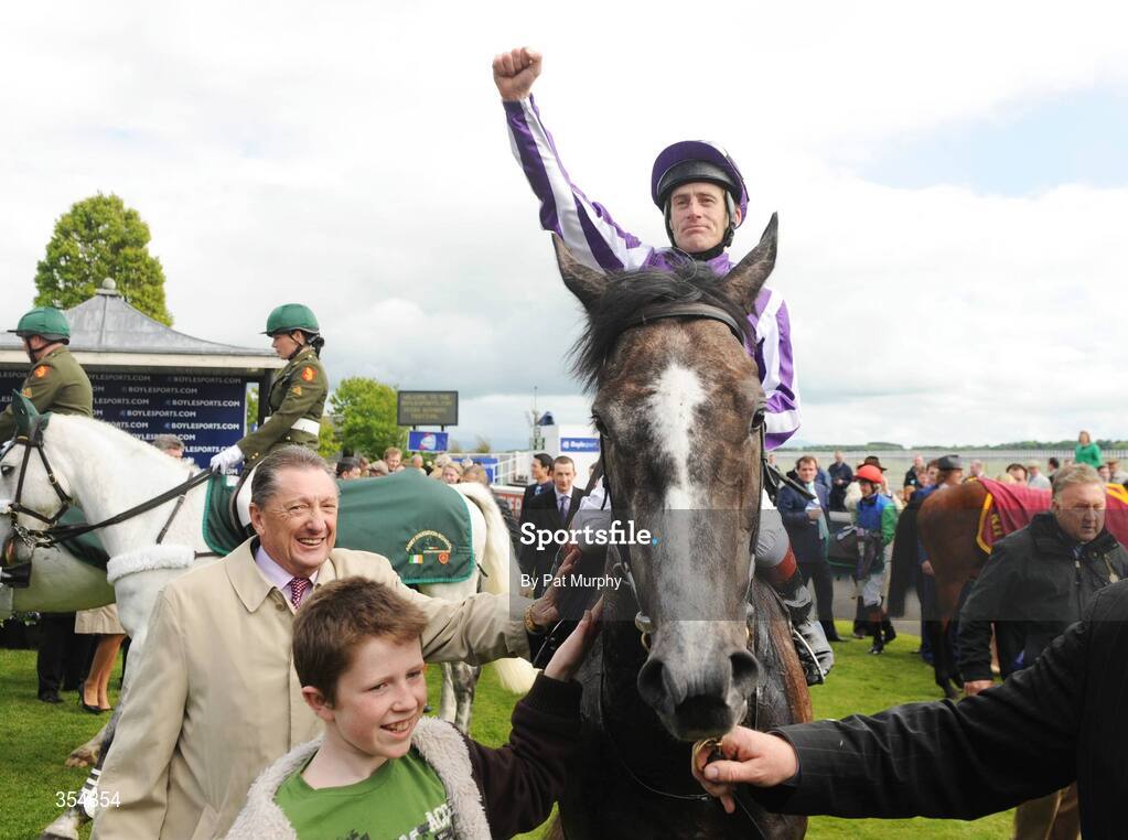 23 May 2009; Jockey Johnny Murtagh celebrates after his mount Mastercraftsman won the Boylesports.com Irish 2,000 Guineas. Boylesports.com Irish Guineas Festival 2009, Curragh Racecourse, Co. Kildare. Picture credit: Pat Murphy / SPORTSFILE