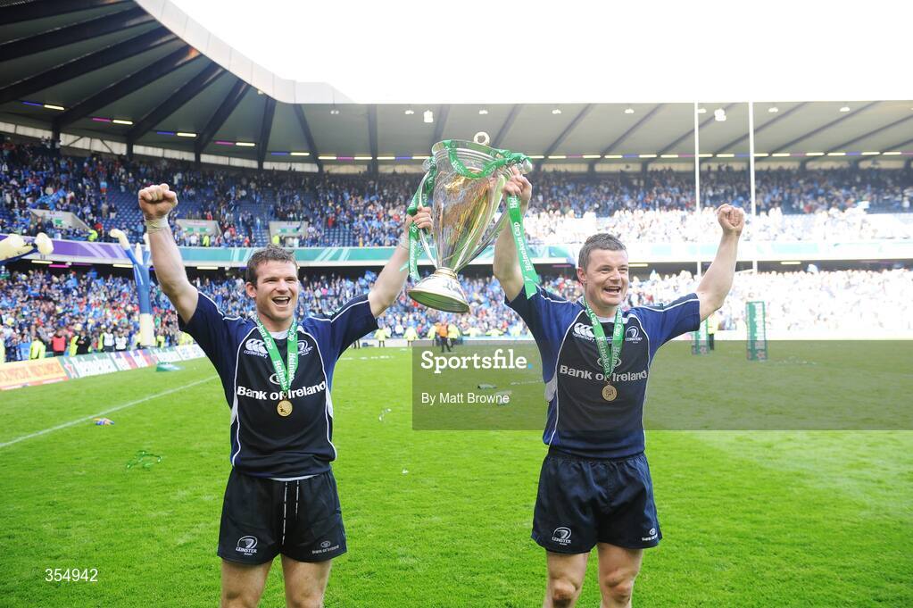 23 May 2009; Gordon D'Arcy, left, and Brian O'Driscoll, Leinster, celebrate after the game. Heineken Cup Final, Leinster v Leicester Tigers, Murrayfield Stadium, Edinburgh, Scotland. Picture credit: Matt Browne / SPORTSFILE
