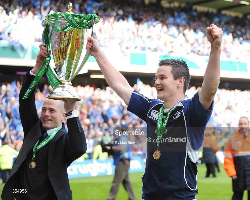 23 May 2009; Leinster's injured out-half Felipe Contepomi  and Jonathan Sexton with the Heineken Cup. Heineken Cup Final, Leinster v Leicester Tigers, Murrayfield Stadium, Edinburgh, Scotland. Picture credit: Matt Browne / SPORTSFILE