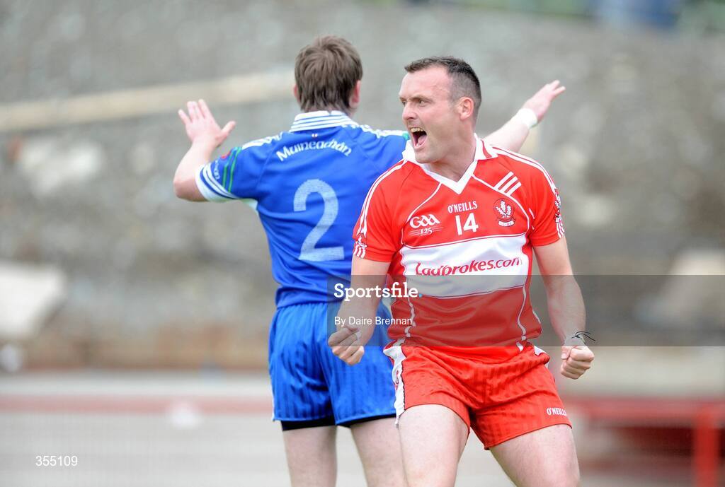 24 May 2009; Paddy Bradley, Derry, celebrates after scoring his side's goal. Ulster GAA Football Senior Championship Quarter-Final, Derry v Monaghan, Celtic Park, Derry. Picture credit: Daire Brennan / SPORTSFILE