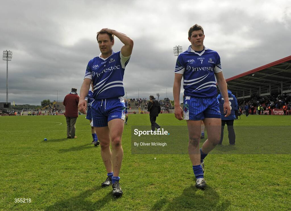 24 May 2009; A dejected Dermot McArdle and Darren Hughes, Monaghan, leave the pitch after the game. Ulster GAA Football Senior Championship Quarter-Final, Derry v Monaghan, Celtic Park, Derry. Picture credit: Oliver McVeigh / SPORTSFILE