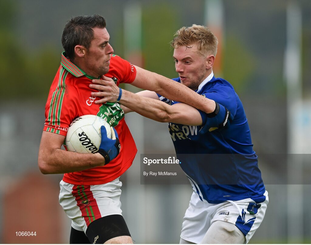 11 October 2015; Damien Power, Rathnew, in action against Thomas Kelly, St Patrick's. Renault Ireland Wicklow County Senior Football Championship Final, Rathnew v St Patrick's. County Grounds, Aughrim, Co. Wicklow. Picture credit: Ray McManus / SPORTSFILE