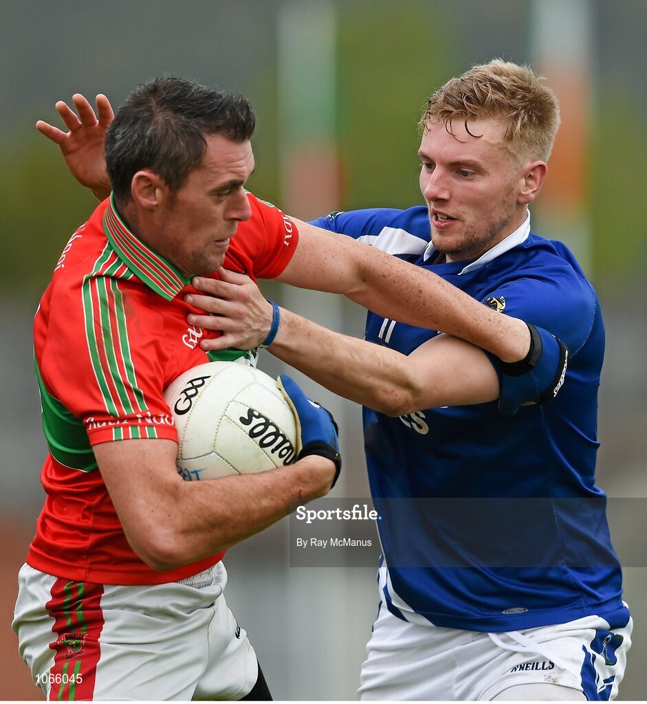 11 October 2015; Damien Power, Rathnew, in action against Thomas Kelly, St Patrick's. Renault Ireland Wicklow County Senior Football Championship Final, Rathnew v St Patrick's. County Grounds, Aughrim, Co. Wicklow. Picture credit: Ray McManus / SPORTSFILE