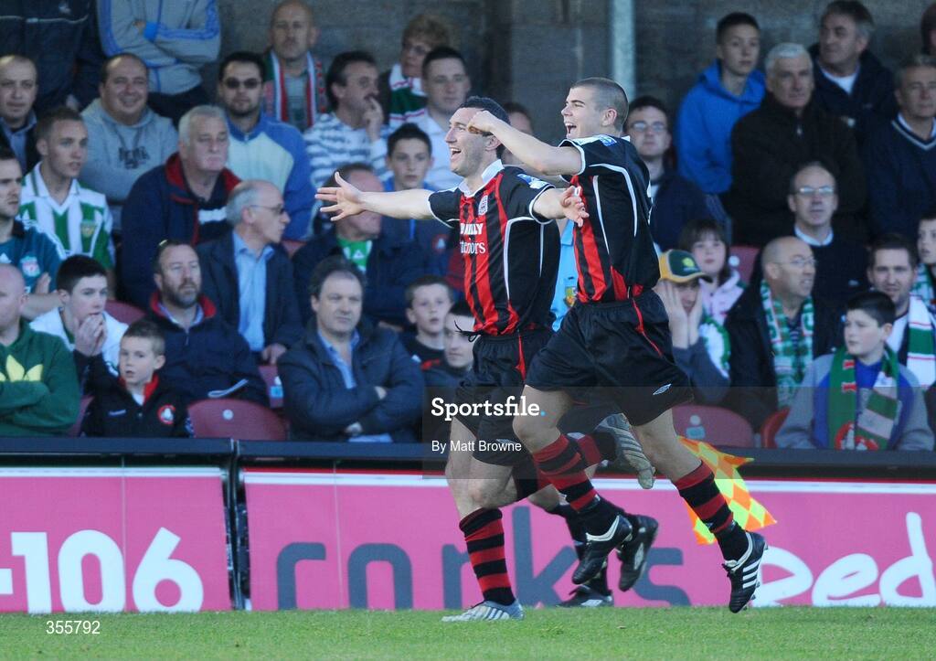 29 May 2009; Jason Byrne, Bohemians, celebrates his goal against Cork City with team-mate Conor Powell. League of Ireland Premier Division, Cork City v Bohemians, Turners Cross, Cork. Picture credit: Matt Browne / SPORTSFILE