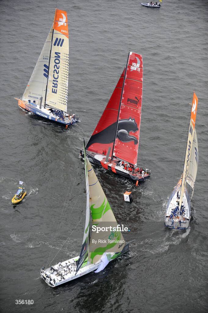 30 May 2009; Green Dragon, bottom, skippered by Ian Walker during the race. In-port race day, during the Volvo Ocean Race 2008-09, in Galway Bay, Galway. Picture credit: Rick Tomlinso / Volvo Ocean Race / SPORTSFILE