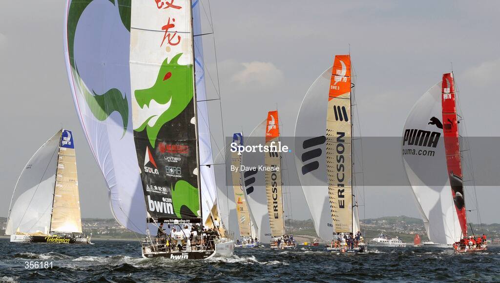 30 May 2009; Green Dragon, second left, skippered by Ian Walker during the race. In-port race day, during the Volvo Ocean Race 2008-09, in Galway Bay, Galway. Picture credit: Dave Kneale / Volvo Ocean Race / SPORTSFILE