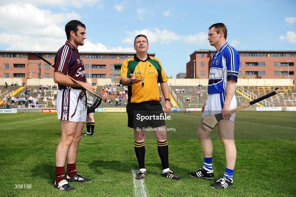 31 May 2009; Referee Brian Gavin conducts the coin toss between Galway captain Shane Kavanagh and Laois captain Brian Campion. Leinster GAA Hurling Senior Championship Quarter-Final, Laois v Galway, O'Moore Park, Portlaoise, Co. Laois. Picture credit: Stephen McCarthy / SPORTSFILE