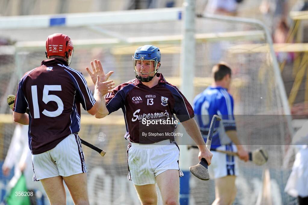 31 May 2009; Damian Hayes, Galway, right, celebrates with team-mate Niall Healy after scoring a goal. Leinster GAA Hurling Senior Championship Quarter-Final, Laois v Galway, O'Moore Park, Portlaoise, Co. Laois. Picture credit: Stephen McCarthy / SPORTSFILE