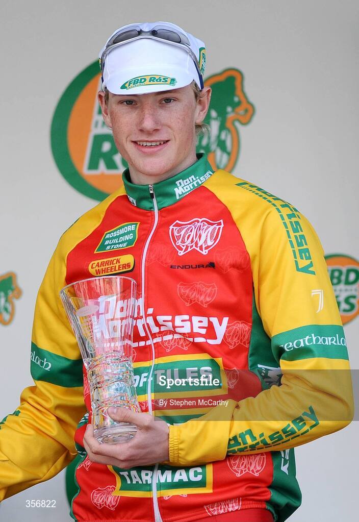 20 May 2009; Sam Bennett, Tipperary Dan Morrissey, receives his best county rider on the stage. FBD Insurance Ras 2009, Stage 4, Cahirciveen to Killorglin. Picture credit: Stephen McCarthy / SPORTSFILE