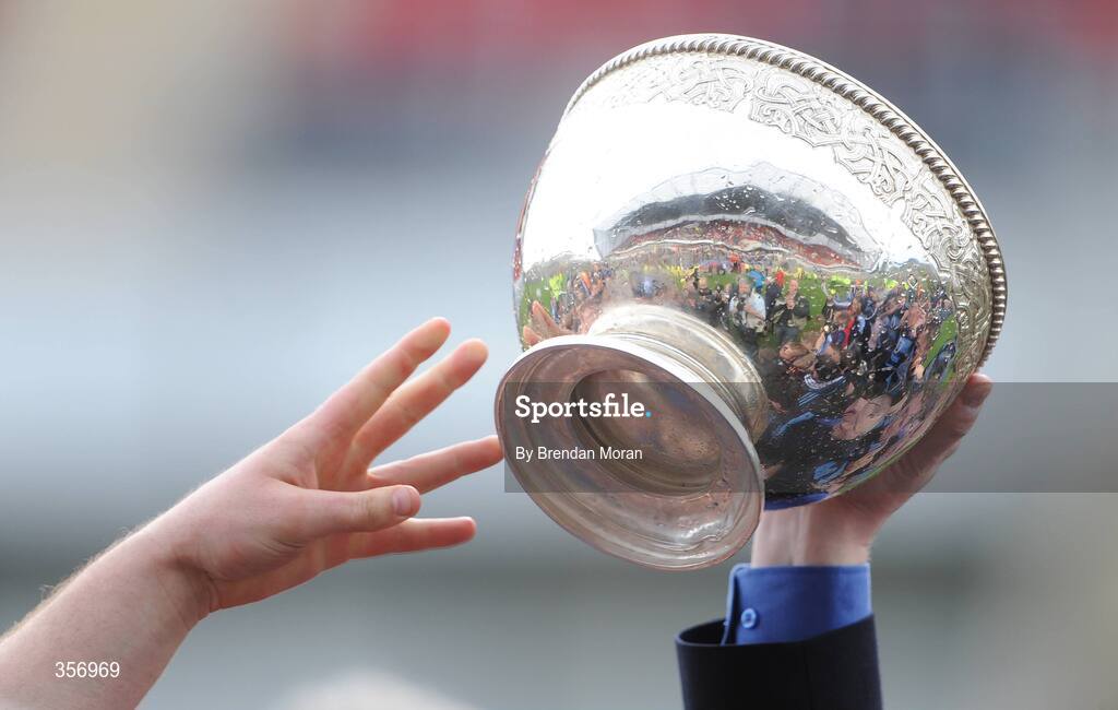 9 May 2009; A Shannon official lifts the cup after victory over Clontarf. AIB League Division 1 Final, Shannon v Clontarf, Thomond Park, Limerick. Picture credit: Brendan Moran / SPORTSFILE