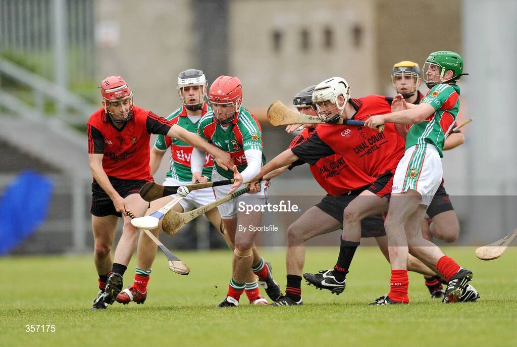 6 June 2009; Derek McDonnell, Mayo, attempts to break away from Michael Ennis and Sean Ennis, right, Down. Christy Ring Cup Semi-Final, Down v Mayo, Pairc Esler, Newry, Co. Down. Photo by Sportsfile