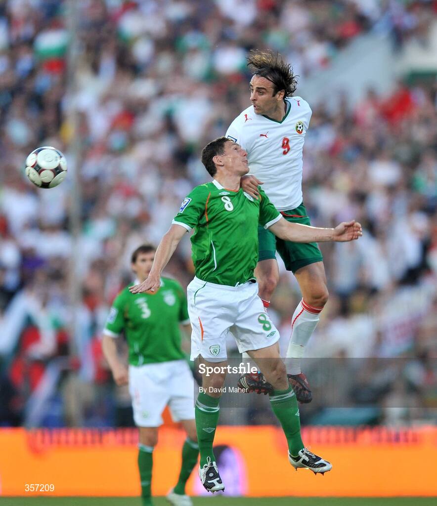 6 June 2009; Dimitar Berbatov, Bulgaria, in action against Keith Andrews, Republic of Ireland. 2010 FIFA World Cup Qualifier, Bulgaria v Republic of Ireland, Vasil Levski Stadion, Sofia, Bulgaria. Picture credit: David Maher / SPORTSFILE