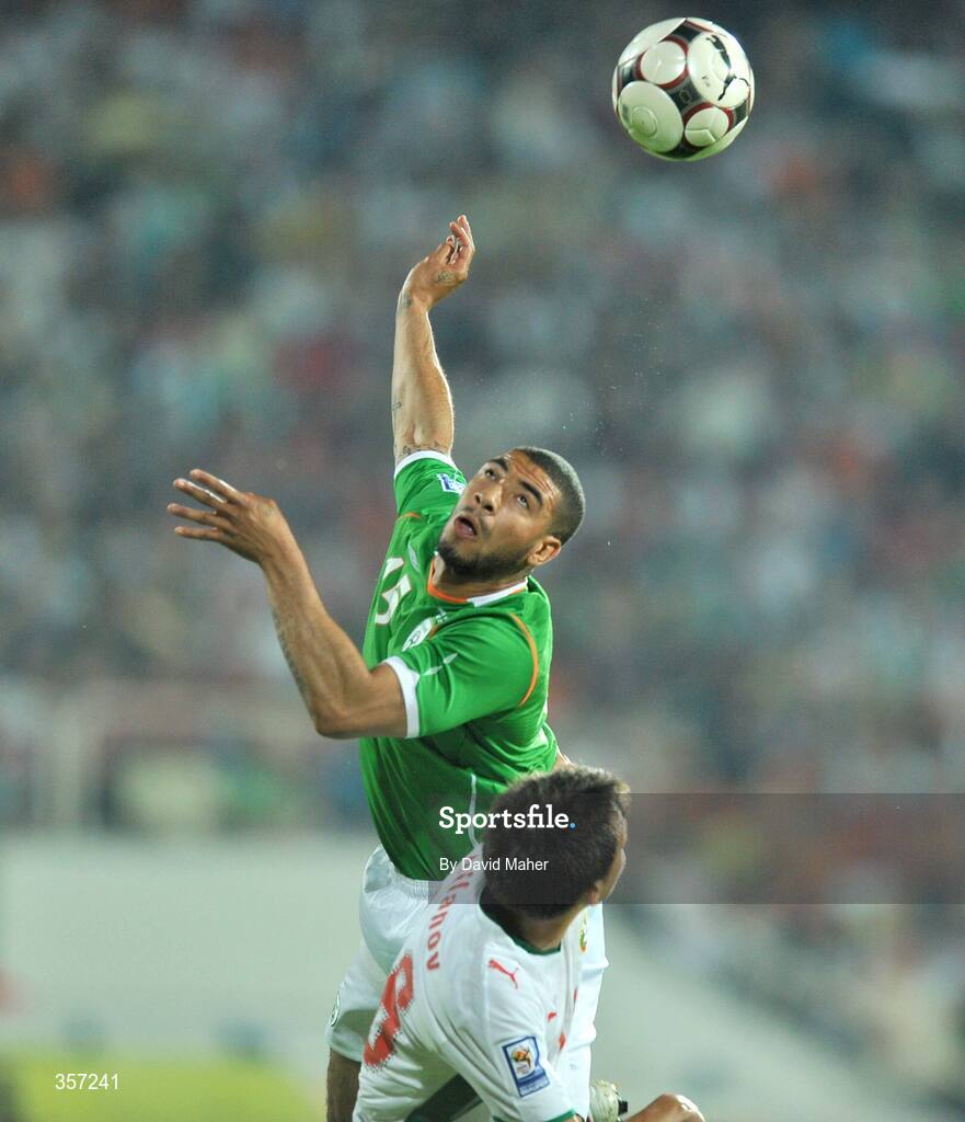 6 June 2009; Leon Best, Republic of Ireland, in action against Zhivko Milanov, Bulgaria. 2010 FIFA World Cup Qualifier, Bulgaria v Republic of Ireland, Vasil Levski Stadion, Sofia, Bulgaria. Picture credit: David Maher / SPORTSFILE