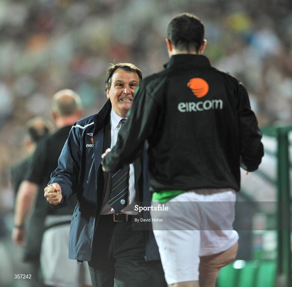 6 June 2009; Republic of Ireland assistant manager Marco Tardelli celebrates with John O'Shea at the end of the game. 2010 FIFA World Cup Qualifier, Bulgaria v Republic of Ireland, Vasil Levski Stadion, Sofia, Bulgaria. Picture credit: David Maher / SPORTSFILE