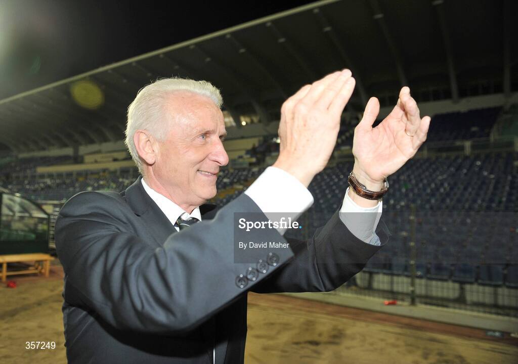 6 June 2009; Republic of Ireland manager Giovanni Trapattoni waves to the supporters at the end of the game. 2010 FIFA World Cup Qualifier, Bulgaria v Republic of Ireland, Vasil Levski Stadion, Sofia, Bulgaria. Picture credit: David Maher / SPORTSFILE