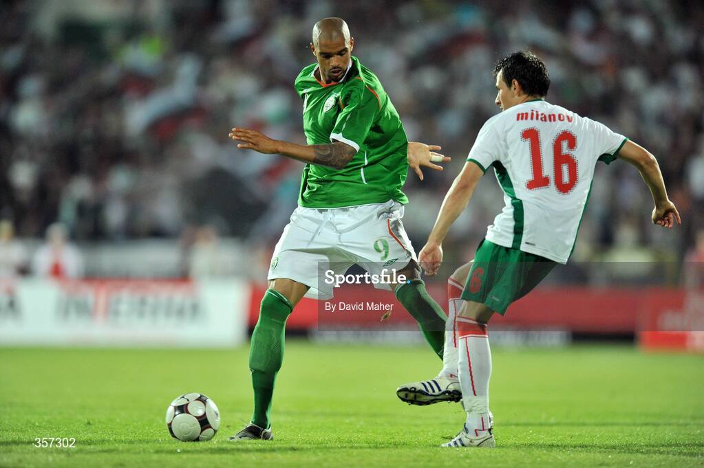 6 June 2009; Caleb Folan, Republic of Ireland, in action against Zhivko Milanov, Bulgaria. 2010 FIFA World Cup Qualifier, Bulgaria v Republic of Ireland, Vasil Levski Stadion, Sofia, Bulgaria. Picture credit: David Maher / SPORTSFILE