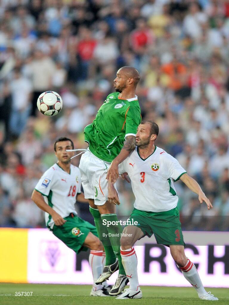 6 June 2009; Caleb Folan, Republic of Ireland, in action against Ilian Stoyanov, Bulgaria. 2010 FIFA World Cup Qualifier, Bulgaria v Republic of Ireland, Vasil Levski Stadion, Sofia, Bulgaria. Picture credit: David Maher / SPORTSFILE