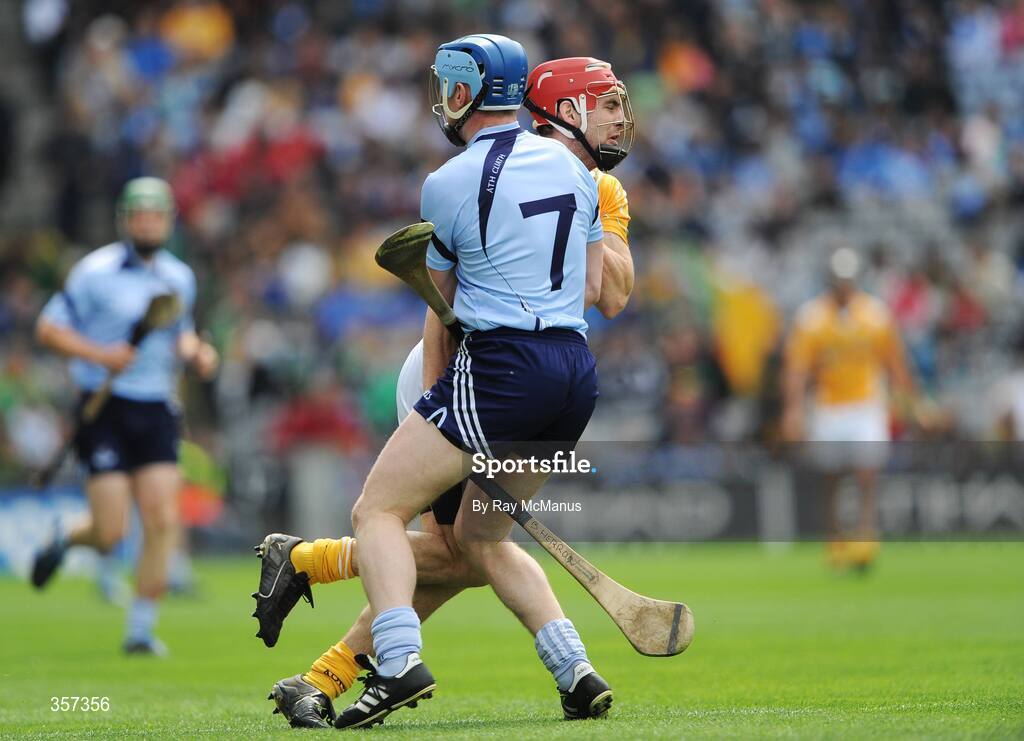 7 June 2009; Brendan Herron, Antrim, in action against Joe Boland, Dublin. Leinster GAA Hurling Senior Championship First Round, Dublin v Antrim, Croke Park, Dublin. Picture credit: Ray McManus / SPORTSFILE
