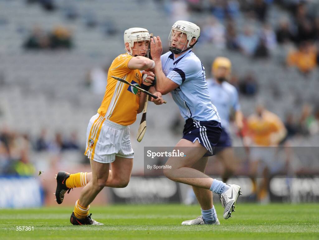 7 June 2009; Aaron Graffin, Antrim, in action against Liam Rushe, Dublin. Leinster GAA Hurling Senior Championship First Round, Dublin v Antrim, Croke Park, Dublin. Photo by Sportsfile