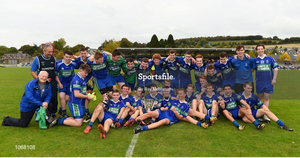 11 October 2015; The Arklow Geraldines Ballymoney team celebrate after winning the minor final. Renault Ireland Wicklow County Senior Football Championship Final, Rathnew v St Patrick's. County Grounds, Aughrim, Co. Wicklow. Picture credit: Ray McManus / SPORTSFILE