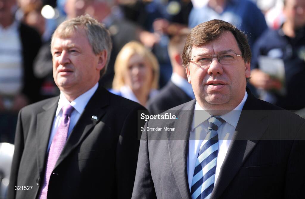 21 September 2008; An Taoiseach, Brian Cowen, T.D., right, accompanied by Paraic Duffy, Ard Stiurthoir of the GAA, on his arrival before the games. GAA Football All-Ireland Senior Championship Final, Kerry v Tyrone, Croke Park, Dublin. Picture credit: Brendan Moran / SPORTSFILE
