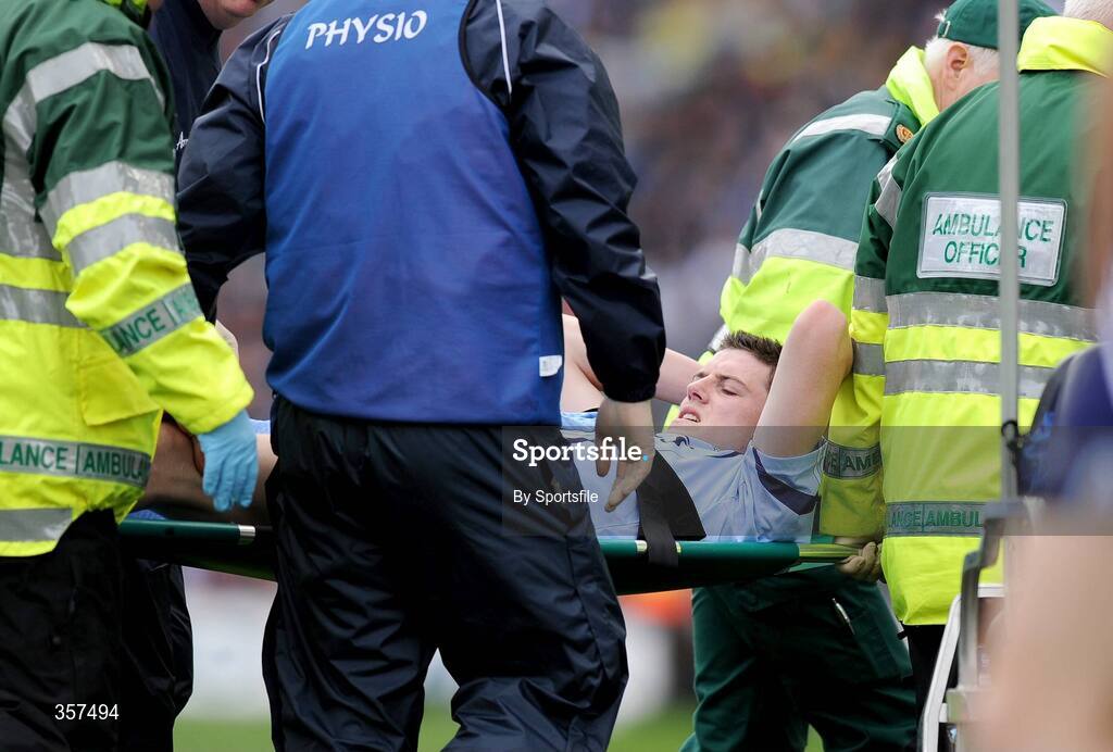 7 June 2009; Mark Davoren, Dublin, is stretchered off the field. Leinster GAA Football Senior Championship Quarter-Final, Dublin v Meath, Croke Park, Dublin. Photo by Sportsfile