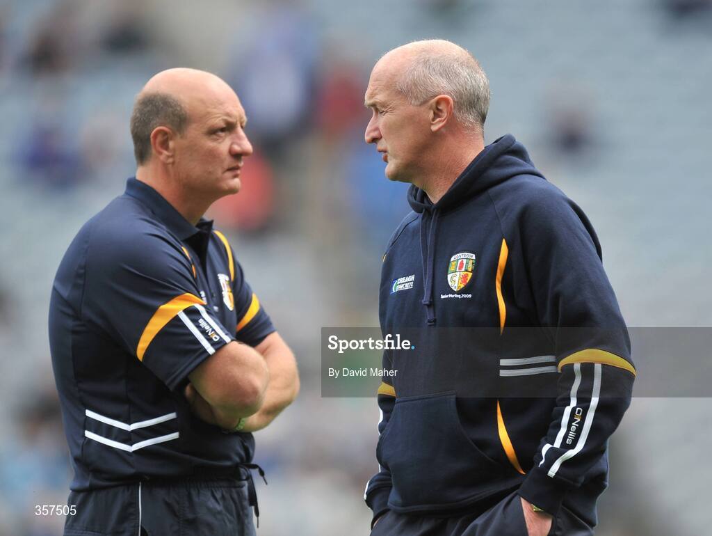 7 June 2009; Antrim joint managers, Terrence McNaughton, left and Dominic McKinley before the start of the game. Leinster GAA Hurling Senior Championship First Round, Dublin v Antrim, Croke Park, Dublin. Picture credit: David Maher / SPORTSFILE