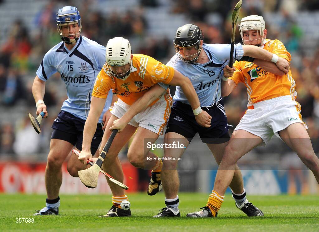 7 June 2009; David Treacy, left,  and David O'Callaghan, Dublin, in action against Neil McGarry, 3, and Aaron Graffin, Antrim. Leinster GAA Hurling Senior Championship First Round, Dublin v Antrim, Croke Park, Dublin. Picture credit: Ray McManus / SPORTSFILE