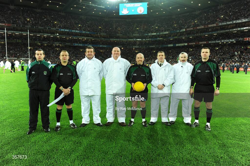 31 January 2009; Referee Martin Duffy with his umpires and officials before the game. Allianz National Football League, Division 1, Round 1, Dublin v Tyrone, Croke Park, Dublin. Picture credit: Ray McManus / SPORTSFILE