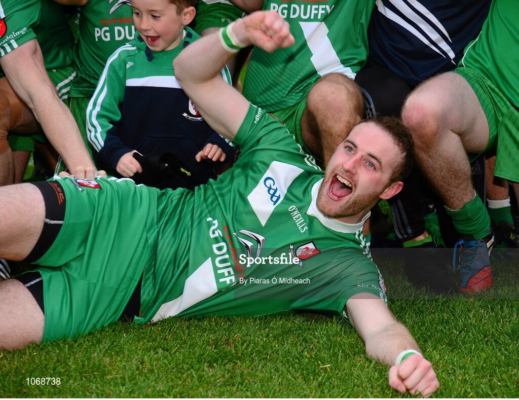 18 October 2015; Sarsfields Alan Smith celebrates after the game. Kildare County Senior Football Championship Final, Athy v Sarsfields. St Conleth's Park, Newbridge, Co. Kildare. Picture credit: Piaras Ó Mídheach / SPORTSFILE