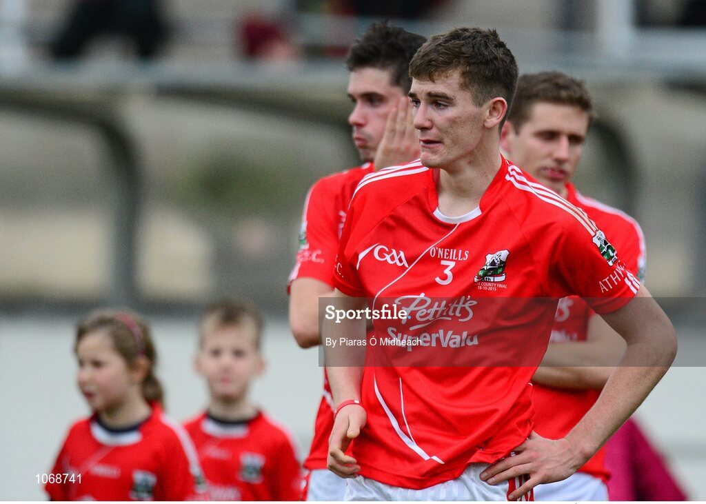 18 October 2015; Mark Hyland, Athy, dejected after the game. Kildare County Senior Football Championship Final, Athy v Sarsfields. St Conleth's Park, Newbridge, Co. Kildare. Picture credit: Piaras Ó Mídheach / SPORTSFILE