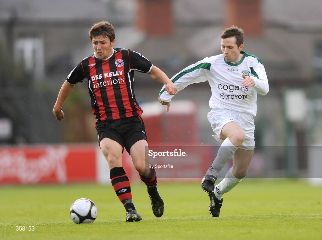 12 June 2009; Gary Deegan, Bohemians, in action against Conor Roche, Mayfield United. FAI Ford Cup Third Round, Bohemians v Mayfield United, Dalymount Park, Dublin. Photo by Sportsfile *** Local Caption ***