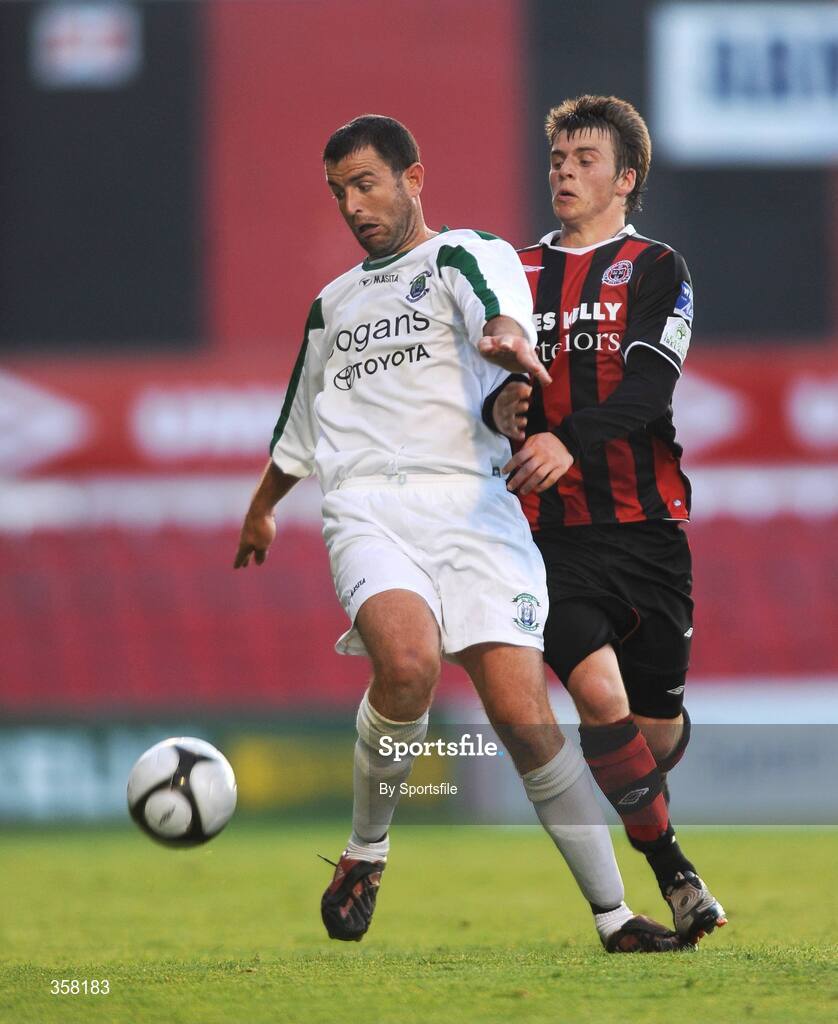 12 June 2009; Robert Brosnan, Mayfield United, in action against Graham Carey, Bohemians. FAI Ford Cup Third Round, Bohemians v Mayfield United, Dalymount Park, Dublin. Photo by Sportsfile *** Local Caption ***