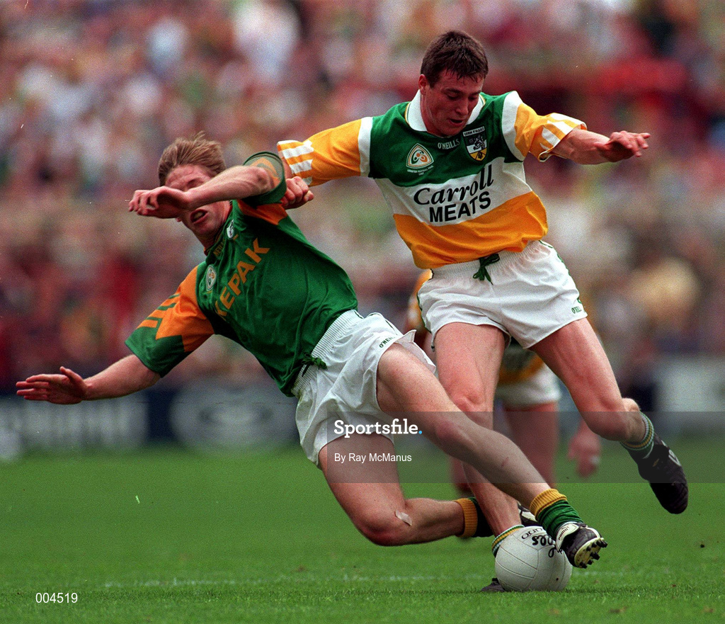 16 August 1997; Ciaran McManus of Offaly in action against Trevor Giles of Meath during the Leinster GAA Senior Football Championship Final match between Offaly and Meath at Croke Park in Dublin. Photo by Ray McManus/Sportsfile