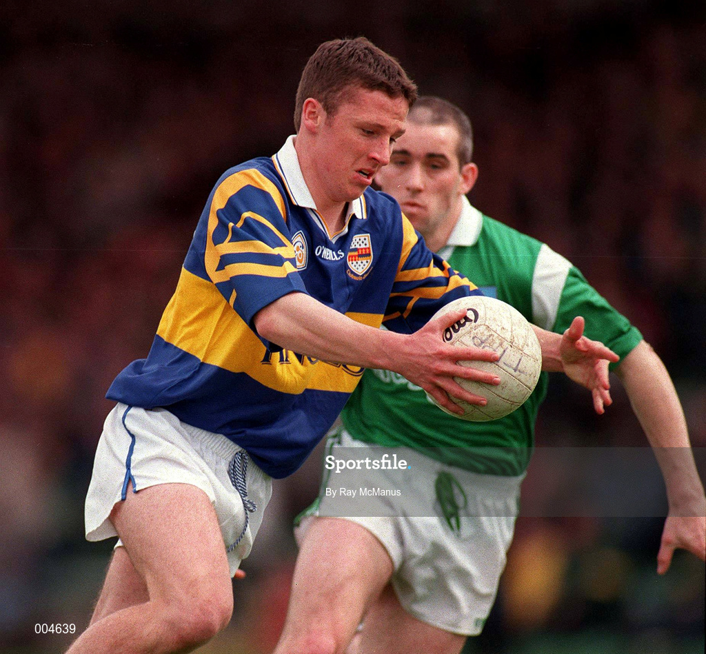 10 May 1998; Declan Browne of Tipperary in action against Diarmuid Sheedy of Limerick during the Munster GAA Football Senior Championship First Round match between Limerick and Tipperary at Gaelic Grounds in Limerick. Photo by Ray McManus/Sportsfile
