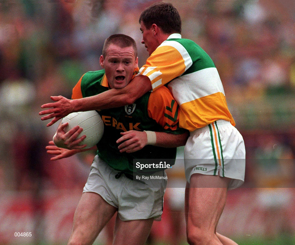 16 August 1997; Ciaran McManus of Offaly in action against Jimmy McGuinness of Meath during the Leinster GAA Senior Football Championship Final match between Offaly and Meath at Croke Park in Dublin. Photo by Ray McManus/Sportsfile
