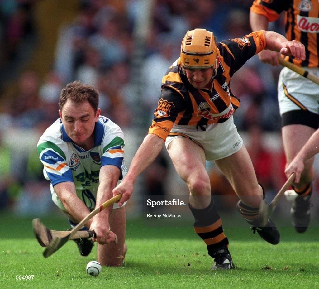 16 August 1998; Sean Daly of Waterford in action against Liam Keoghan of Kilkenny during the GAA Hurling All-Ireland Senior Championship Semi-Final match between Kilkenny and Waterford at Croke Park in Dublin. Photo by Ray McManus/Sportsfile