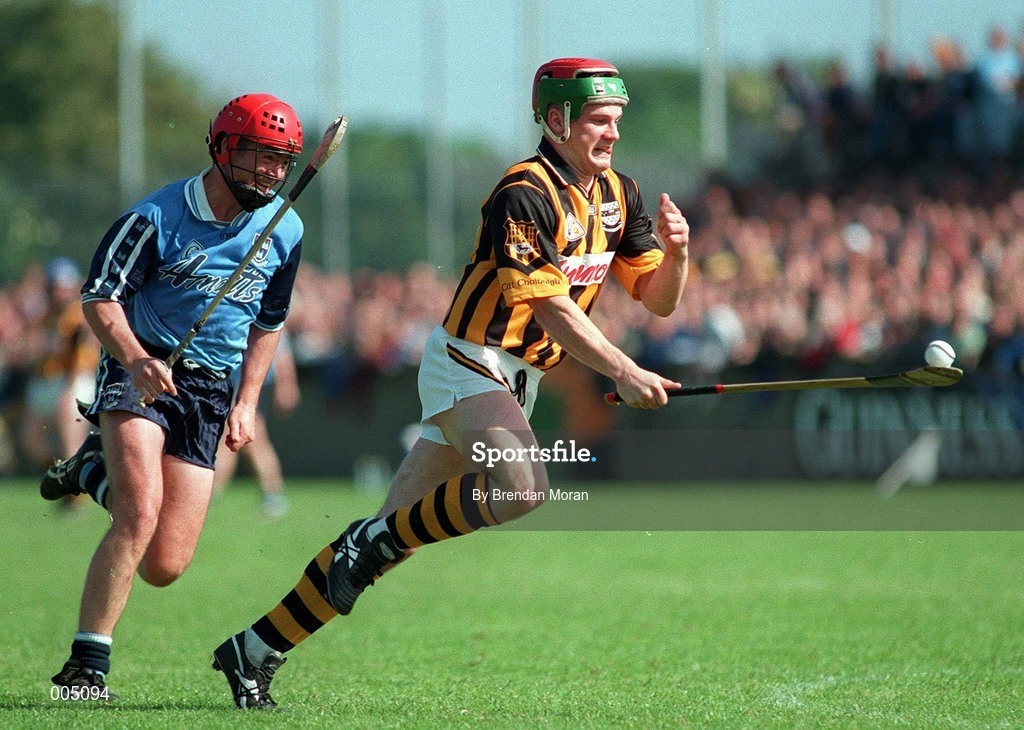 31 May 1998; Niall Moloney of Kilkenny in action against Sean Power of Dublin during the Leinster GAA Hurling Senior Championship Quarter-Final match betwenn Dublin and Kilkenny at Parnell Park in Dublin. Photo by Brendan Moran/Sportsfile