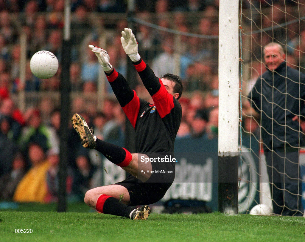 18 September 1994; Down goalkeeper Neil Collins saves a penalty from Charlie Redmond of Dublin during the All-Ireland Senior Football Championship Final between Dublin and Down at Croke Park, Dublin. Photo by Ray McManus/Sportsfile