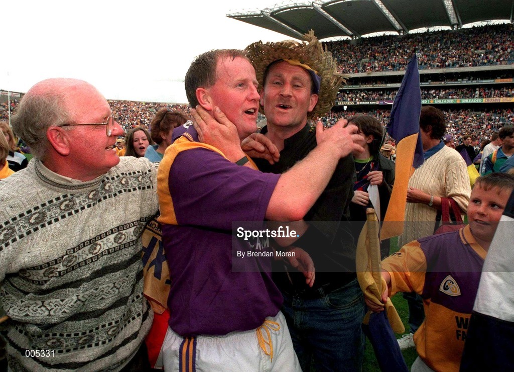 13 July 1997; Wexford's Tom Dempsey is congratulated by fans after their victory following the Leinster Hurling Final match between Wexford and Kilkenny at Croke Park in Dublin. Picture Credit: Brendan Moran/Sportsfile