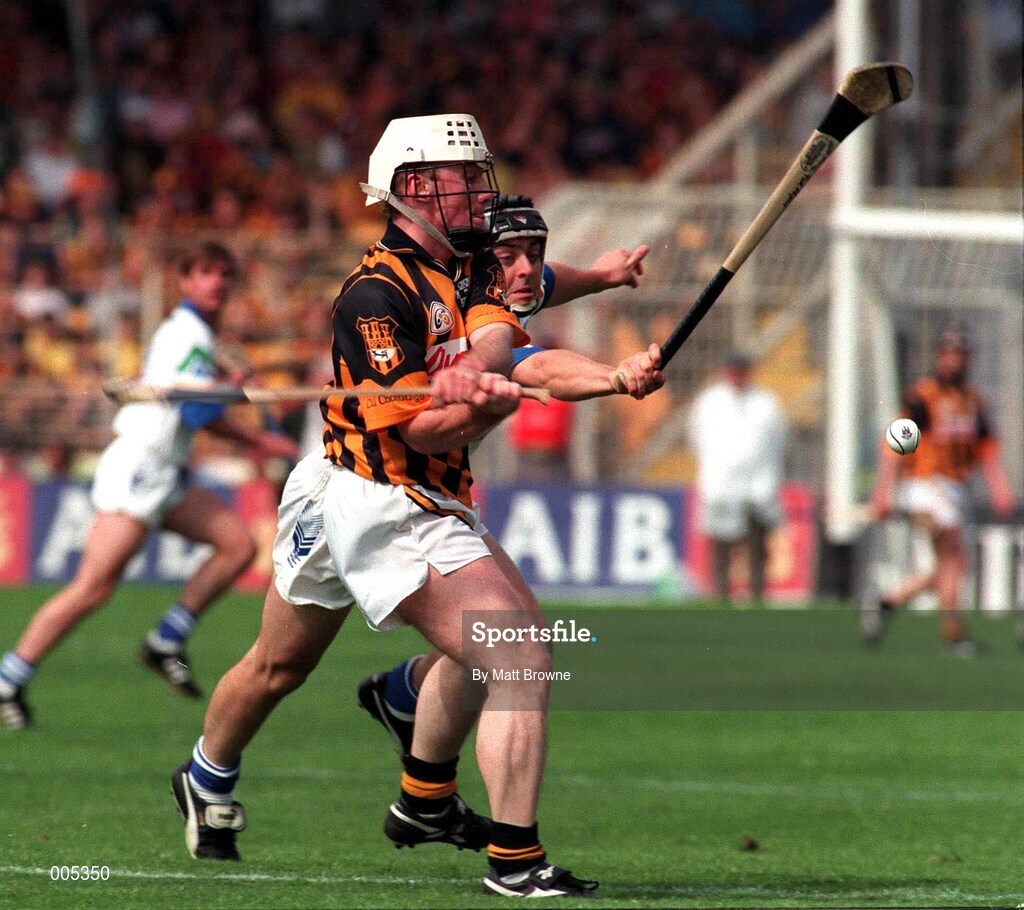 16 August 1998; Tom Hickey of Kilkenny in action against Paul Flynn of Waterford during the GAA Hurling All-Ireland Senior Championship Semi-Final match between Kilkenny and Waterford at Croke Park in Dublin. Photo by Matt Browne/Sportsfile