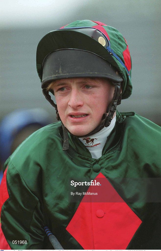 16 January 2000; Jockey Andrew Kelly prior to the Fairyhouse European Breeders Fund Mares Maiden Hurdle at Fairyhouse Racecourse in Meath. Photo by Ray McManus/Sportsfile