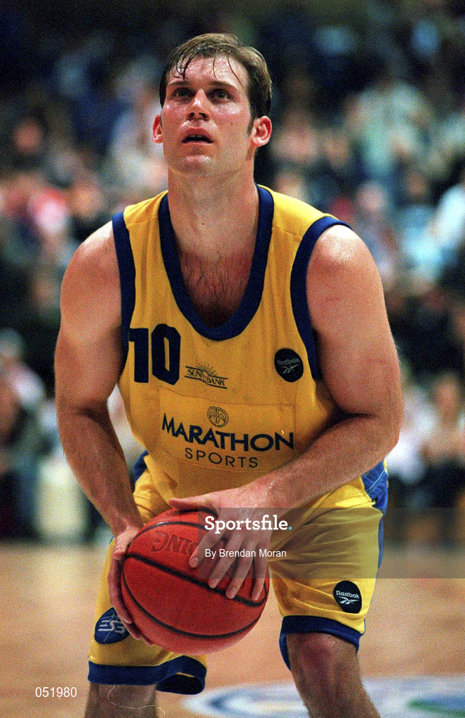 29 January 1999; Andy Meyer of St Vincent's during the Men's Basketball Sprite Cup Semi-Final match between Denny Notre Dame and St Vincent's at the National Basketball Arena in Tallaght, Dublin. Photo by Brendan Moran/Sportsfile