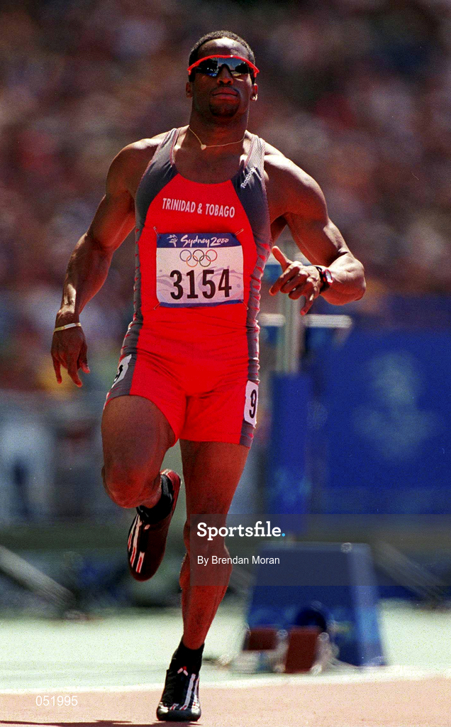 7 November 2000; Ato Boldon of Trinidad and Tobago competing in the Men's 100m heats on day 8 of the 2000 Sydney Olympic games at Stadium Australia in Sydney. Photo by Brendan Moran/Sportsfile