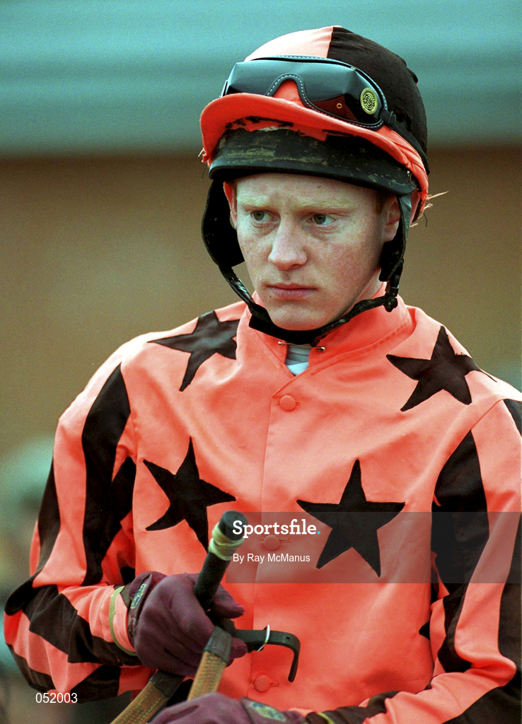 16 January 2000; Jockey Brian O'Connor prior to riding Persian Tiger in the Goosander (Colts & Geldings) Maiden Hurdle at Fairyhouse Racecourse in Meath. Photo by Ray McManus/Sportsfile