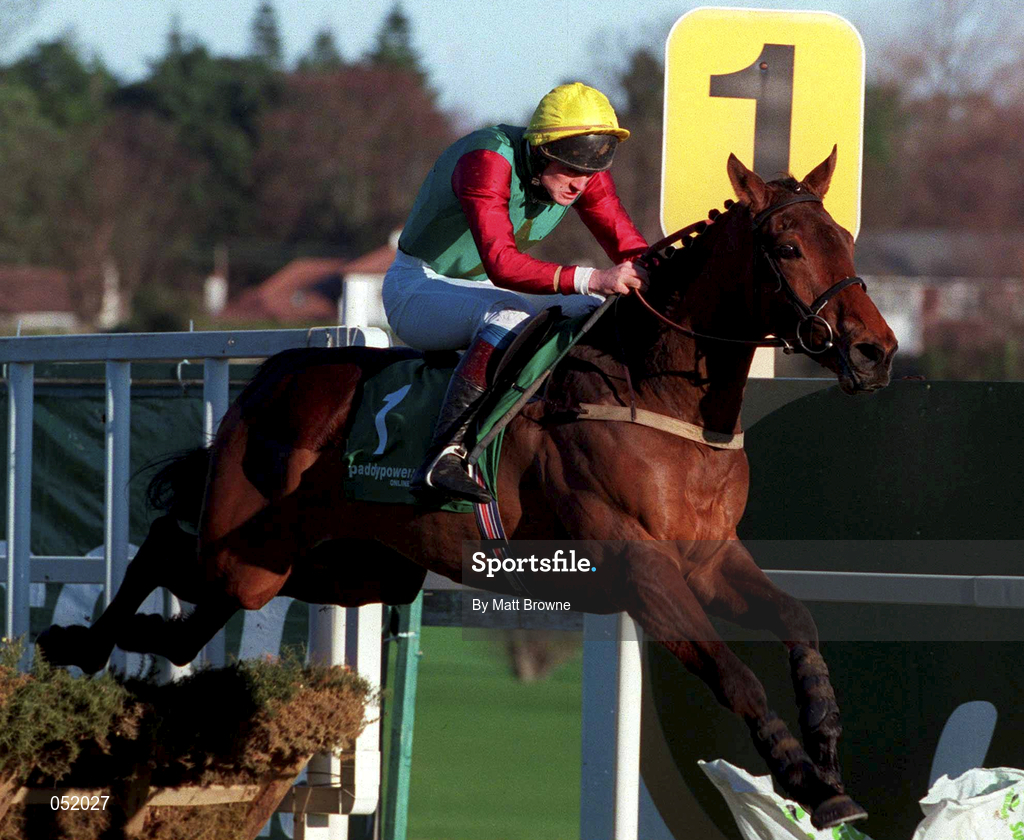 27 December 2000; Benovia, with Ruby Walsh up, jumps the last on their way to winning the paddypower.com Festival 3-Y-O Hurdle on Day Two of the Leopardstown Christmas Festival at Leopardstown Racecourse in Dublin. Photo by Matt Browne/Sportsfile