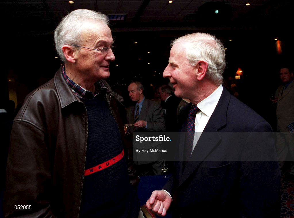 27 November 2000; Brendan Reilly, left, with President of the Olympic Council of Ireland Pat Hickey at the I Remember it Well: Jimmy Magee, the Official Biography Book Launch. Photo by Ray McManus/Sportsfile