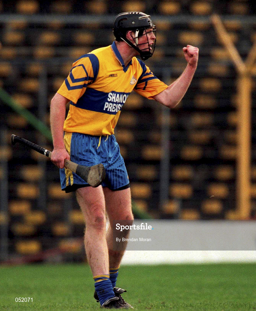 26 November 2000; Brian Colbert of Sixmilebridge celebrates after scoring his side's first goal during the AIB Munster Senior Hurling Club Championship Final match between Sixmilebridge and Mount Sion at Semple Stadium in Thurles, Tipperary. Photo by Brendan Moran/Sportsfile