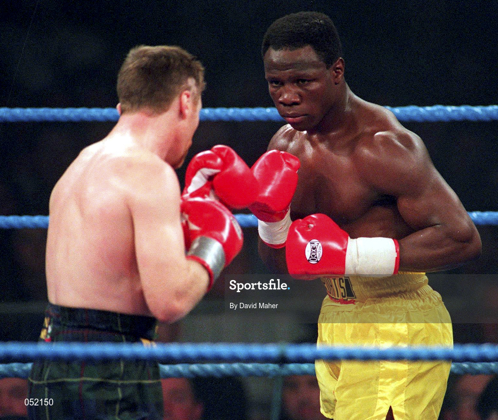 18 March 1995; Chris Eubank, right, and Steve Collins during their WBO Super-Middleweight Title Fight at Green Glens Arena in Millstreet, Cork Boxing. Photo by David Maher/Sportsfile